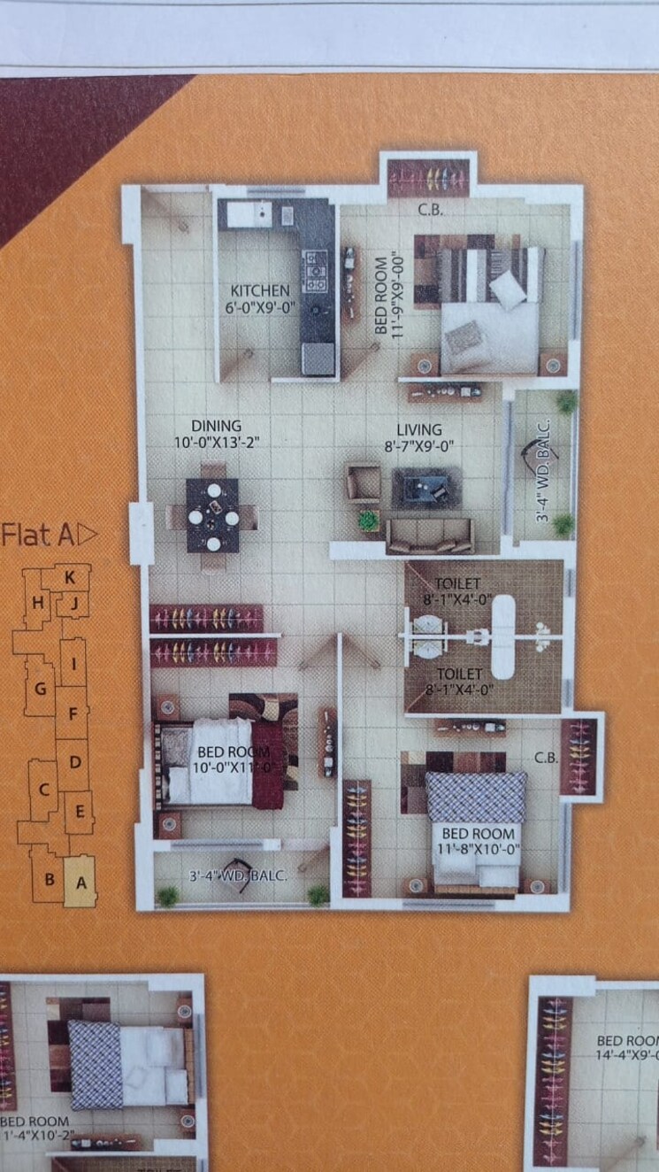 Floor Plan, metro-heights 3 Bedroom 1109 Sq.Ft. Apartment In Rasapunja Kolkata 8782282
