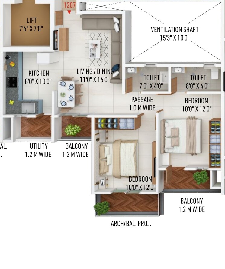 Floor Plan, new mankapur 2 Bedroom 1111 Sq.Ft. Apartment In New Mankapur Nagpur 8783305