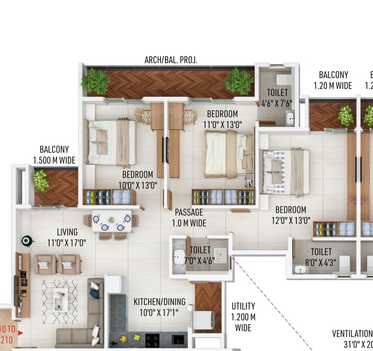 Floor Plan, new mankapur 3 Bedroom 1625 Sq.Ft. Apartment In New Mankapur Nagpur 8783312