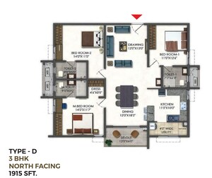 Floor Plan in 3 BHK Apartment at Ramky One Odyssey, Narsingi – for Sale