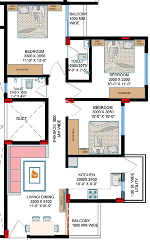 Floor Plan in 3 BHK Apartment at Zingabai Takli – for Sale