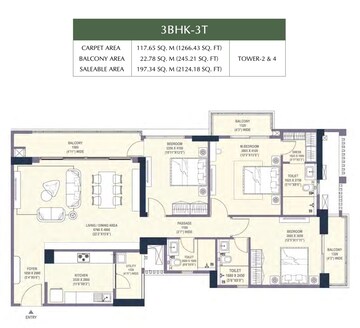 Floor Plan in 3 BHK Apartment at Emaar Urban Oasis, Sector 62 – for Sale