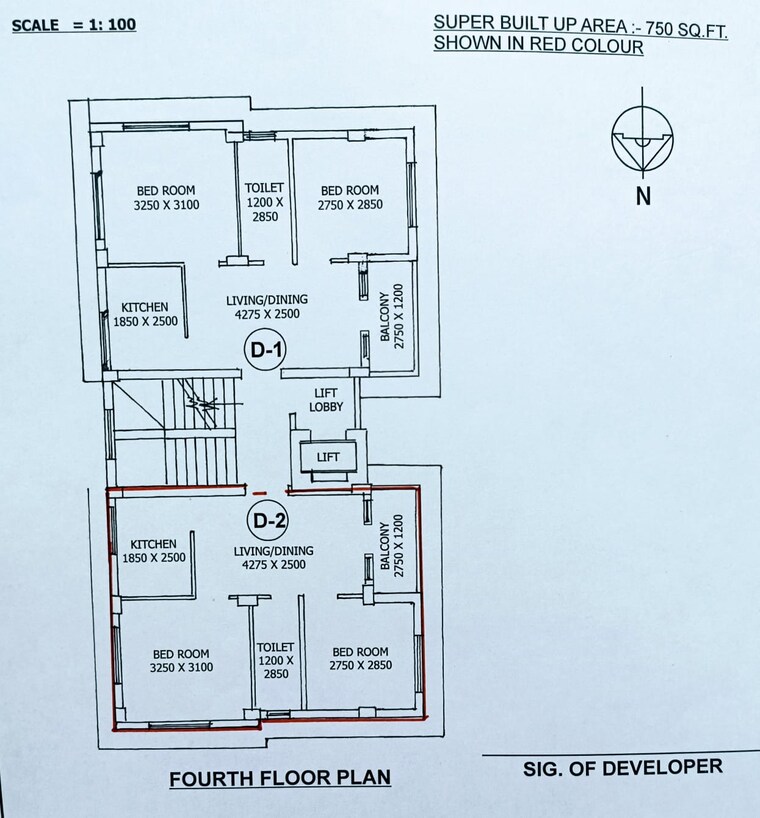 Floor Plan, new town 2 Bedroom 750 Sq.Ft. Apartment In New Town Kolkata 8787505