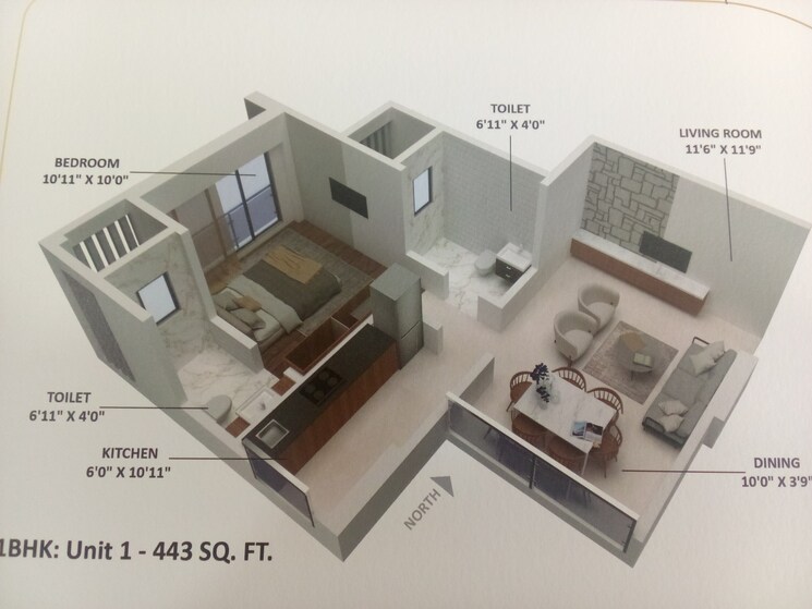Floor Plan, rainbow-chs-goregaon-west 1 Bedroom 690 Sq.Ft. Apartment In Goregaon West Mumbai 8788493
