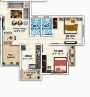 Floor Plan in 2 BHK Apartment at Hazari Pahad – for Sale