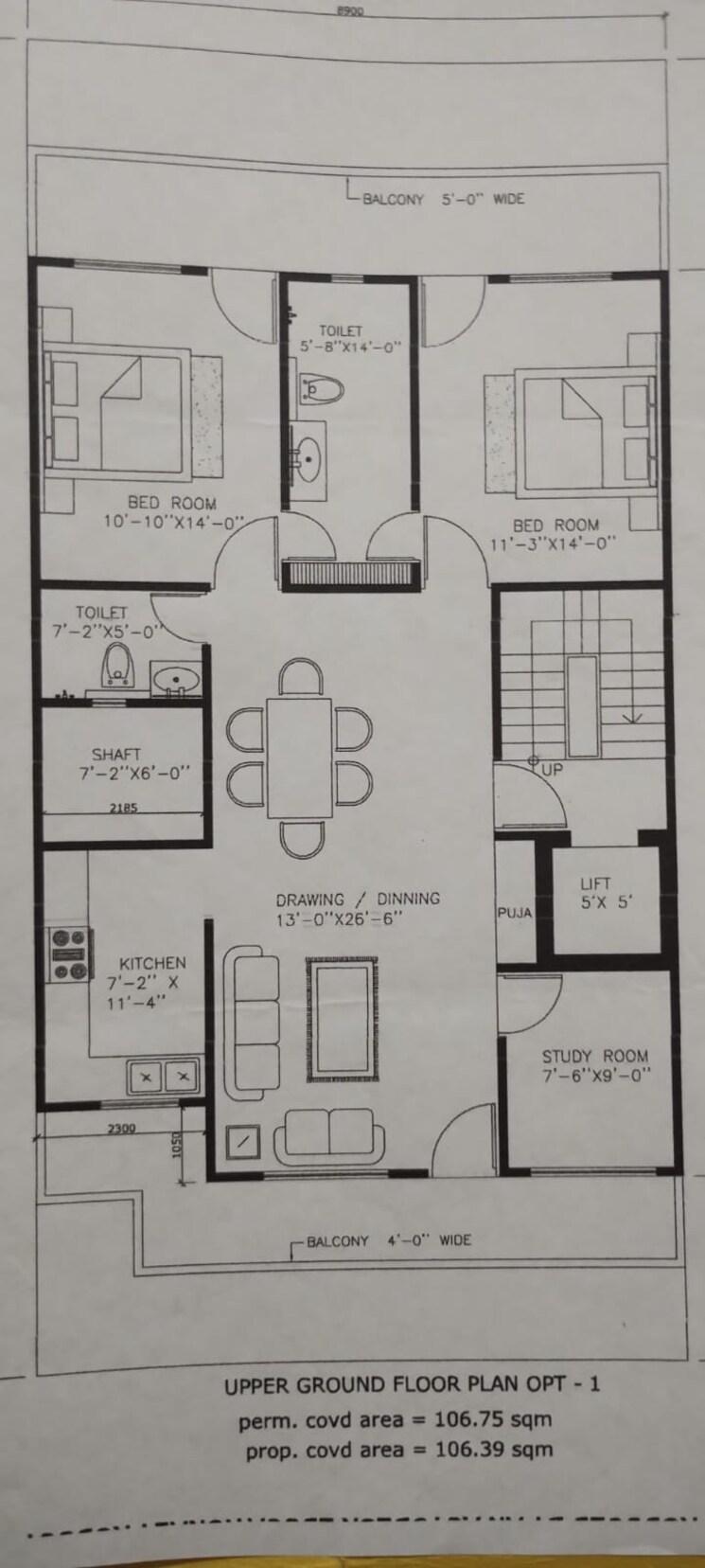 Floor Plan, central-park-flower-valley-aqua-front-towers 2.5 Bedroom 1093 Sq.Ft. Builder Floor In Sohna Sector 33 Gurgaon 8779537