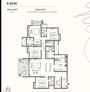Floor Plan in 4 BHK Apartment at Assetz 66 And Shibui, Whitefield Road – for Sale
