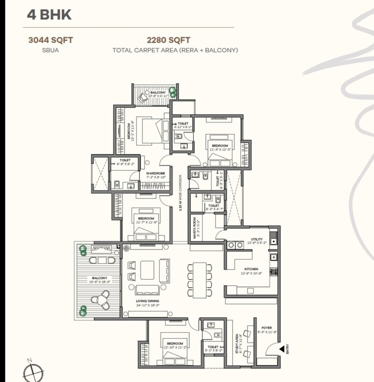 Floor Plan, assetz-66-and-shibui 4 Bedroom 3044 Sq.Ft. Apartment In Whitefield Road Bangalore 8790554