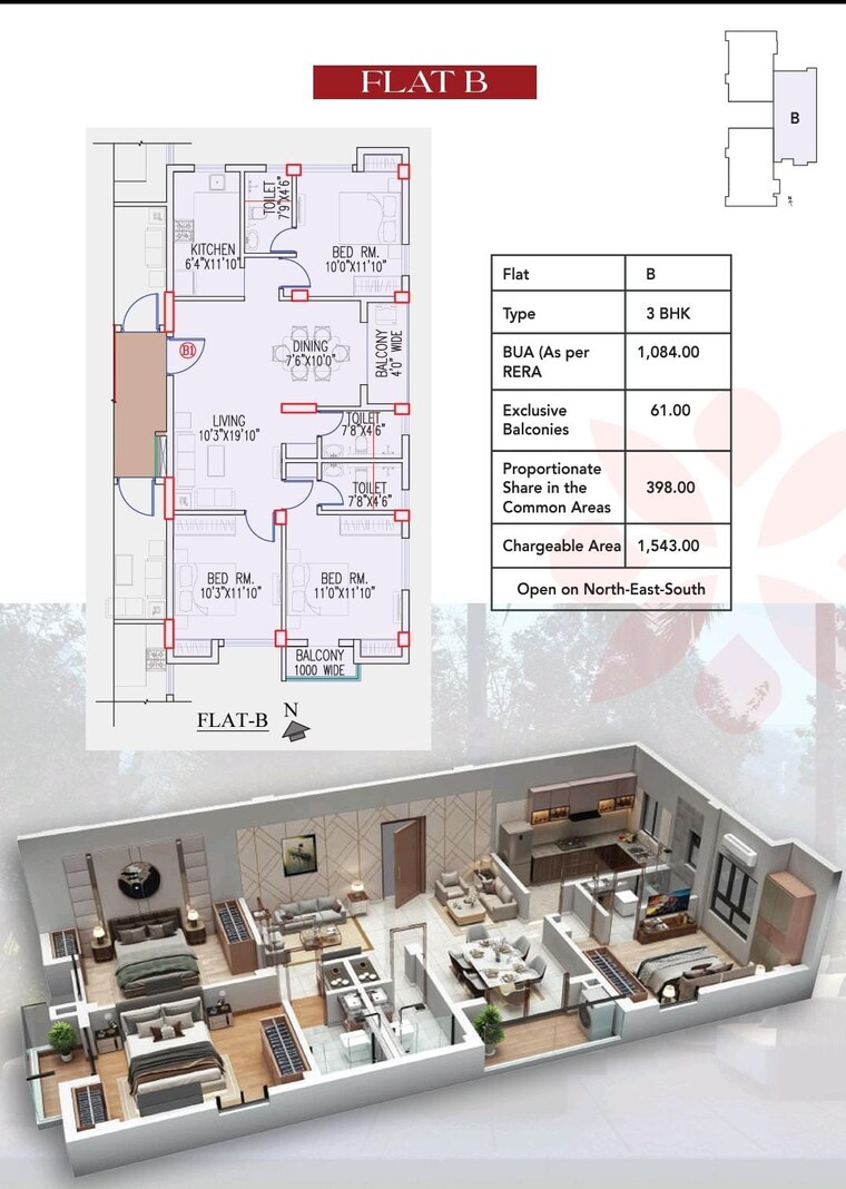 Floor Plan, tagore park 3 Bedroom 1084 Sq.Ft. Builder Floor In Tagore Park Kolkata 8792073