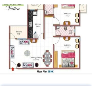 Floor Plan in 2 BHK Apartment at Macker Silver Estate Vertica, Katara Hills – for Rent
