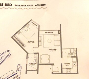 Floor Plan in 1.5 BHK Apartment at Bhartiya Nikoo Homes, Thanisandra Main Road – for Sale
