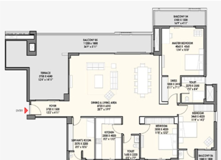 Floor Plan, eldeco-la-vida-bella 3 Bedroom 1905 Sq.Ft. Apartment In Sector 12 Greater Noida Greater Noida 8788362
