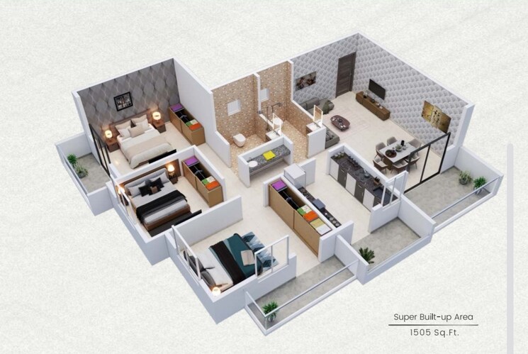 Floor Plan, friends colony 3 Bedroom 1505 Sq.Ft. Apartment In Friends Colony Nagpur 8795332