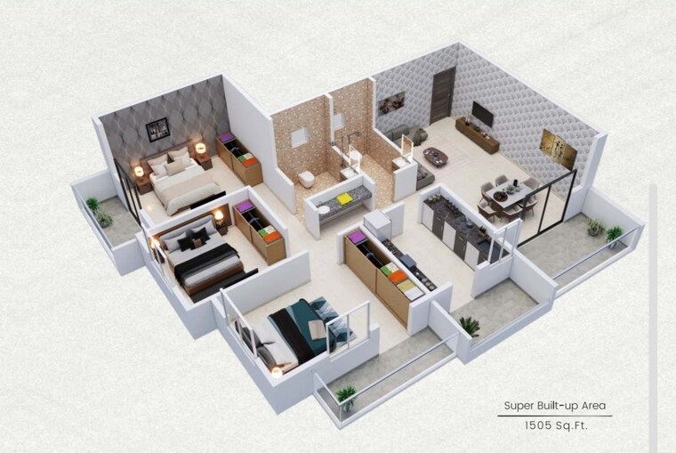 Floor Plan, friends colony 3 Bedroom 1505 Sq.Ft. Apartment In Friends Colony Nagpur 8795332