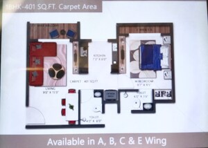 Floor Plan in 1 BHK Apartment at The Green Sapphirre, Bapgaon – for Sale