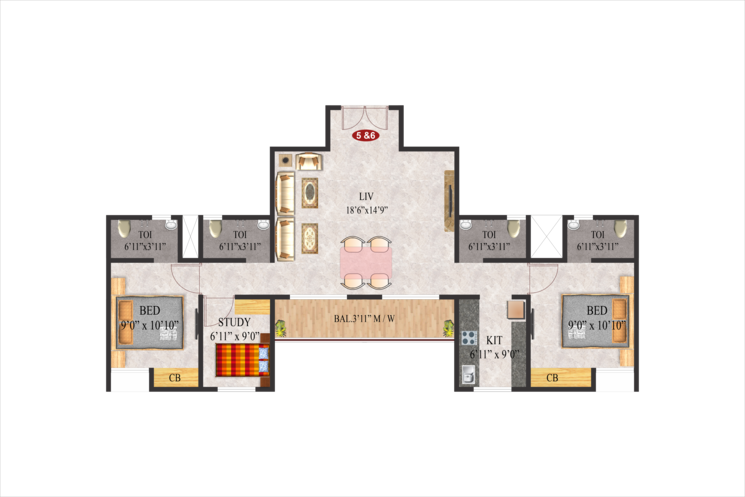 Floor Plan, raj-nirvana-complex 1 Bedroom 675 Sq.Ft. Apartment In Ambernath East Thane 8796669