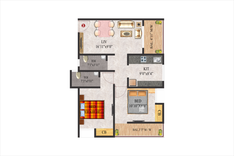 Floor Plan, raj-nirvana-complex 1 Bedroom 675 Sq.Ft. Apartment In Ambernath East Thane 8796669