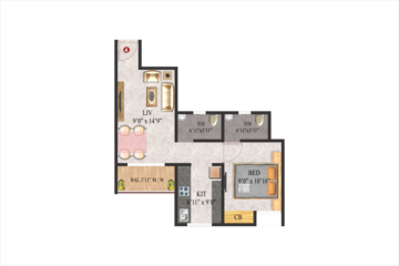 Floor Plan in 1 BHK Apartment at Raj Nirvana Complex, Ambernath East – for Sale