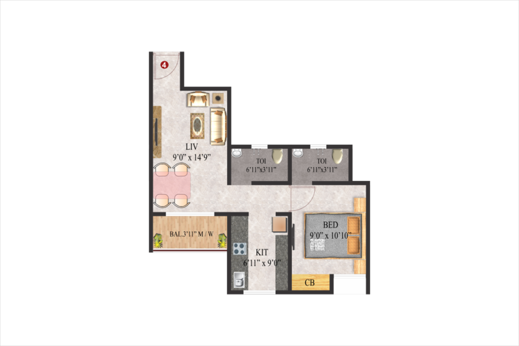 Floor Plan, raj-nirvana-complex 1 Bedroom 675 Sq.Ft. Apartment In Ambernath East Thane 8796669