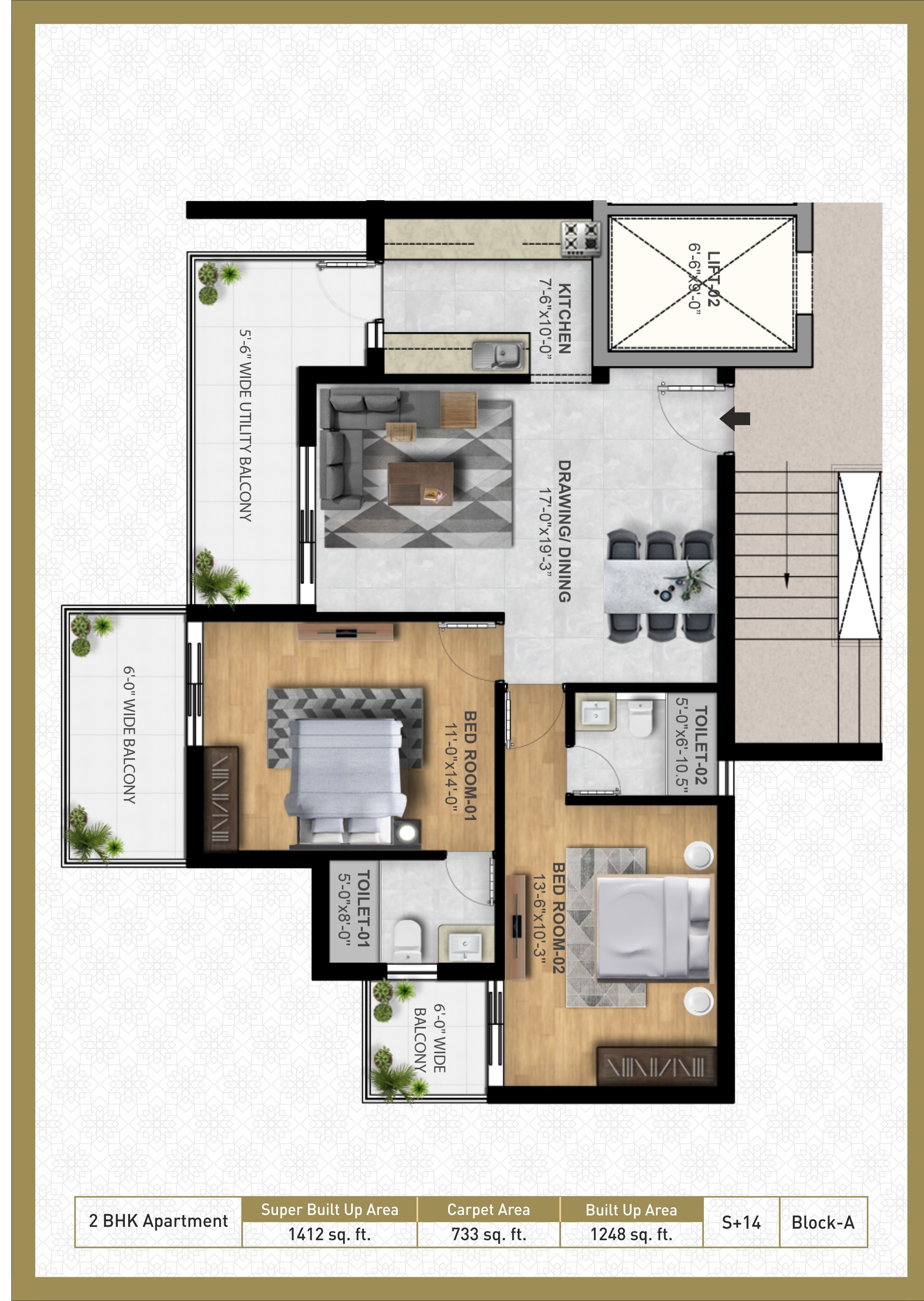 2 BHK + Pooja Room Apartment For Sale in SBP City Of Dreams Zirakpur