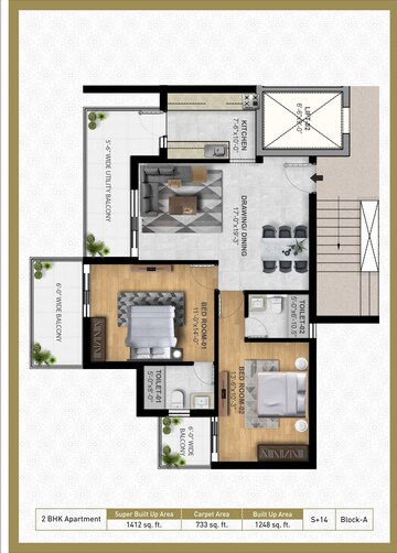 Floor Plan in 3 BHK Apartment at High Ground – for Sale