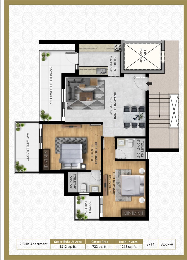 Floor Plan, high ground 3 Bedroom 1834 Sq.Ft. Apartment In High Ground Zirakpur 8796960