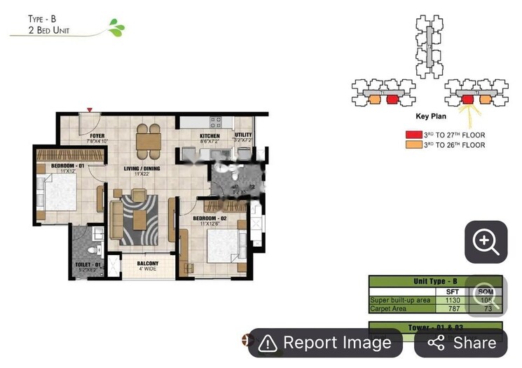 Floor Plan, kolte-patil-itowers-exente 3 Bedroom 1105 Sq.Ft. Apartment In Electronic City Phase I Bangalore 8797196