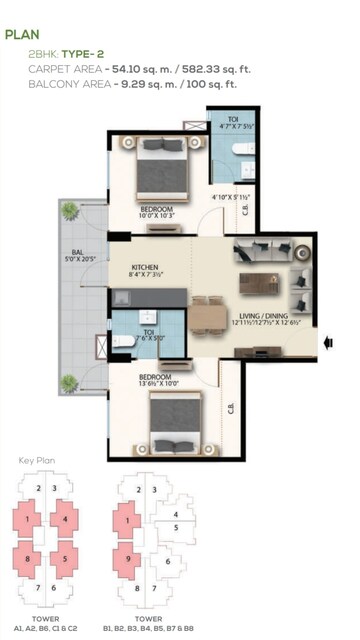 Floor Plan in 2 BHK Apartment at Suncity Avenue 76, Sector 76 – for Sale