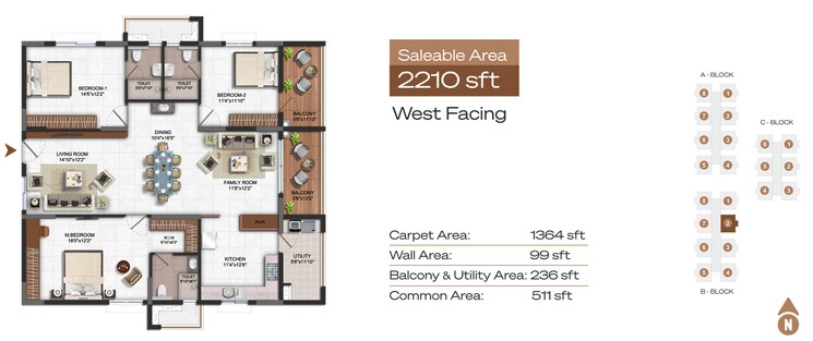 Floor Plan, vajram-ixora 3 Bedroom 1990 Sq.Ft. Apartment In Gopanpally Hyderabad 8797459