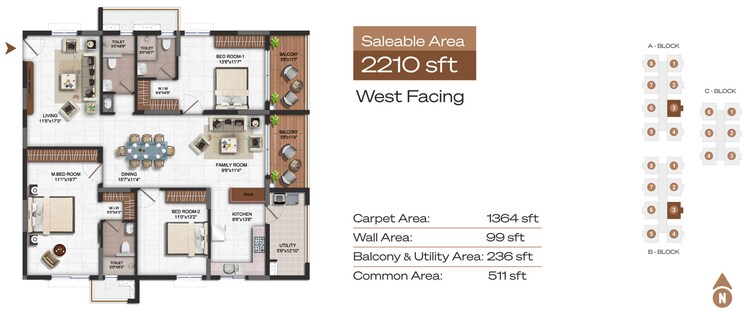 Floor Plan, vajram-ixora 3 Bedroom 1990 Sq.Ft. Apartment In Gopanpally Hyderabad 8797459