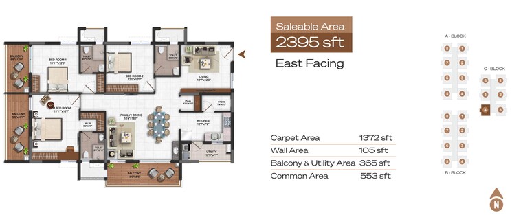 Floor Plan, vajram-ixora 3 Bedroom 2010 Sq.Ft. Apartment In Gopanpally Hyderabad 8797479