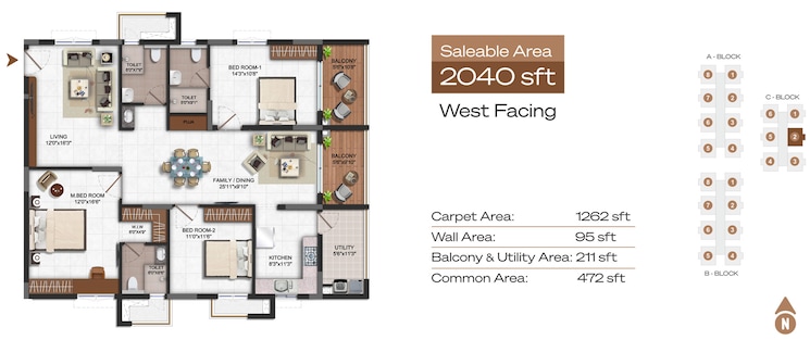 Floor Plan, vajram-ixora 3 Bedroom 2010 Sq.Ft. Apartment In Gopanpally Hyderabad 8797479