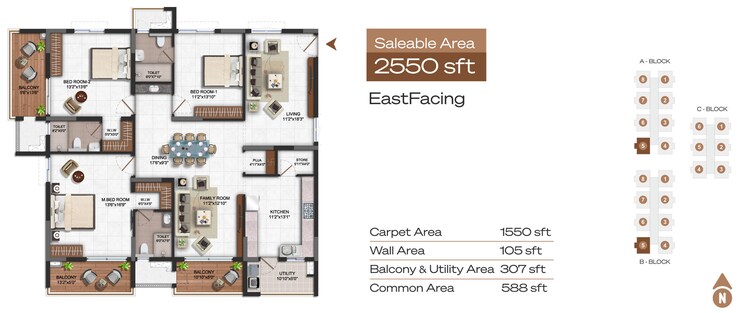 Floor Plan, vajram-ixora 3 Bedroom 2010 Sq.Ft. Apartment In Gopanpally Hyderabad 8797479