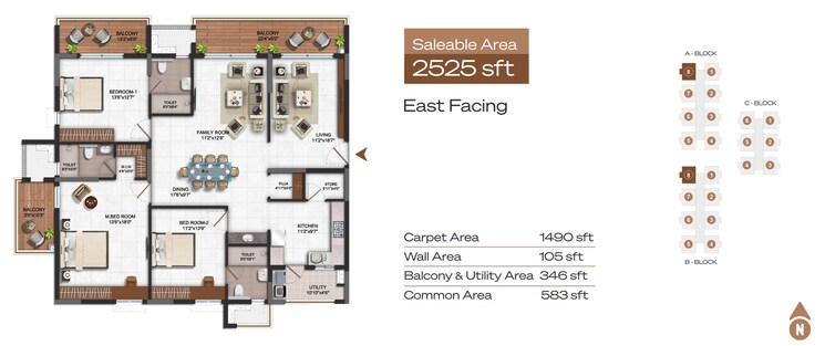 Floor Plan, vajram-ixora 3 Bedroom 2360 Sq.Ft. Apartment In Gopanpally Hyderabad 8797503