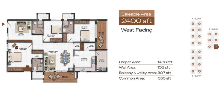 Floor Plan, vajram-ixora 3 Bedroom 2360 Sq.Ft. Apartment In Gopanpally Hyderabad 8797503