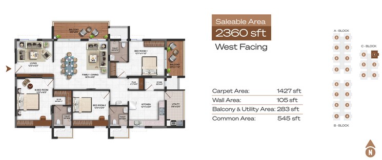 Floor Plan, vajram-ixora 3 Bedroom 2360 Sq.Ft. Apartment In Gopanpally Hyderabad 8797503