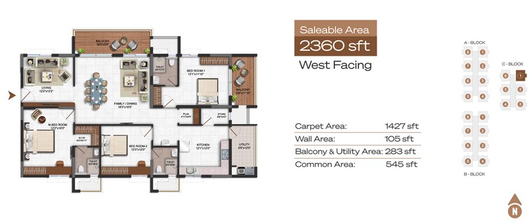 Floor Plan, vajram-ixora 3 Bedroom 2360 Sq.Ft. Apartment In Gopanpally Hyderabad 8797503