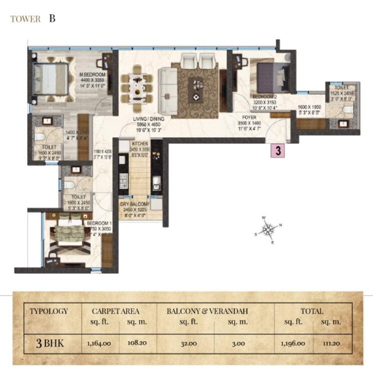 Floor Plan, peninsula-salsette-27 3 Bedroom 1182 Sq.Ft. Apartment In Byculla Mumbai 8797569