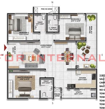 Floor Plan in 3 BHK Apartment at Prestige Beverly Hills, Kokapet – for Rent