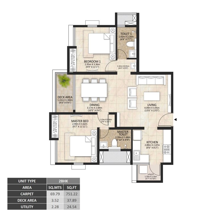 Floor Plan, mahindra-lakewoods 2 Bedroom 1079 Sq.Ft. Apartment In Chengalpattu Chennai 8798326