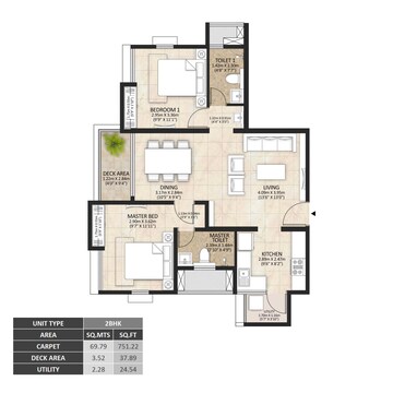 Floor Plan in 3 BHK Apartment at Mahindra Lakewoods, Chengalpattu – for Sale