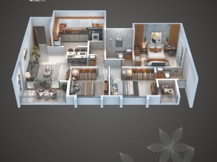 Floor Plan, sahyadri-plumeria 3 Bedroom 993 Sq.Ft. Apartment In Moshi Pune 8799271