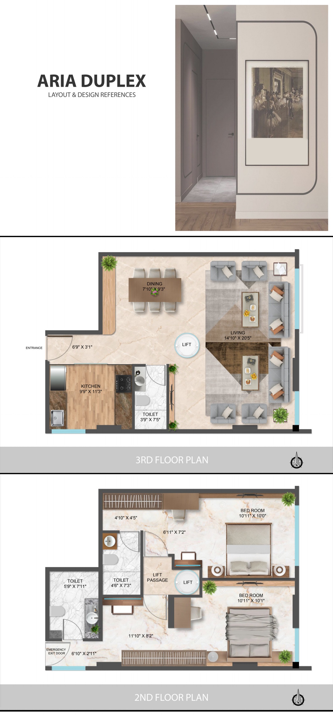 3 BHK 1050 Sq.Ft. Apartment in Parinee Aria