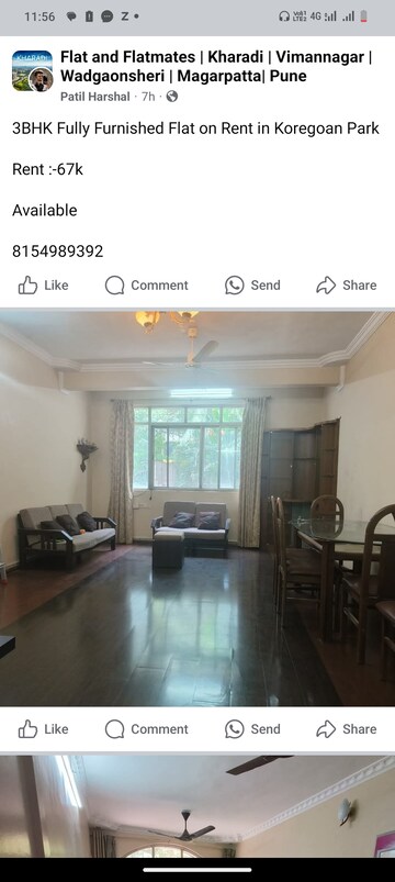 Living Room in 3 BHK Apartment at The Hub Koregaon, Koregaon Park – for Rent