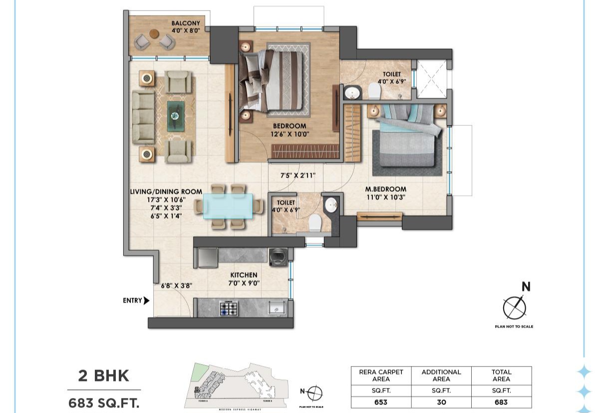 2 BHK 683 Sq.Ft. Apartment in Chandak Greenairy