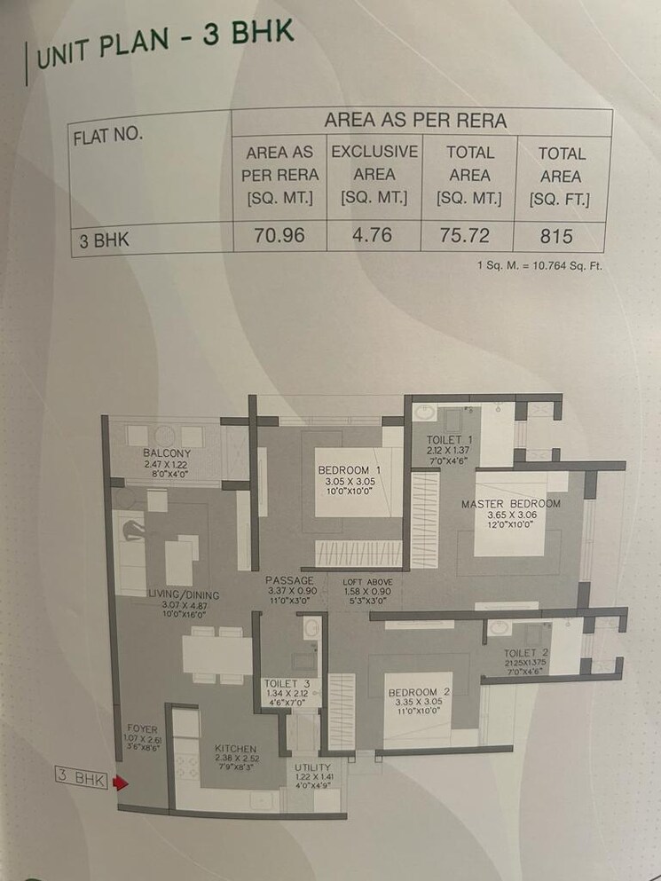 Floor Plan, godrej-green-cove 3 Bedroom 815 Sq.Ft. Apartment In Mahalunge Pune 8801368
