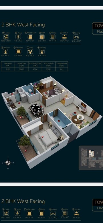 Floor Plan in 2 BHK Apartment at Candeur 40, Miyapur – for Rent