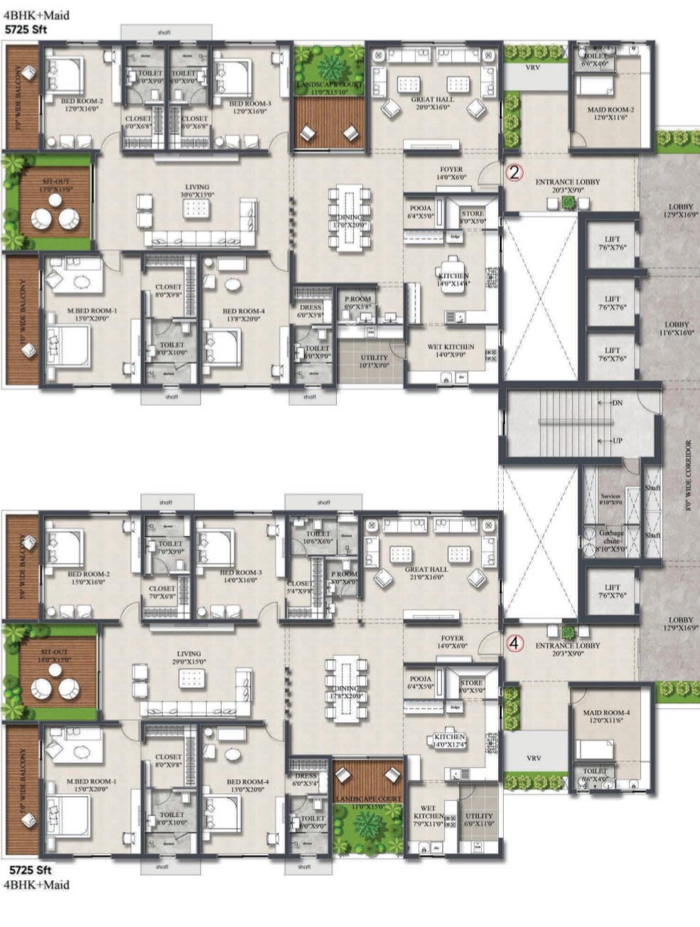 4 BHK + Pooja Room,Servant Room 5725 Sq.Ft. Apartment in Rajapushpa Infina