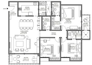 Floor Plan in 3 BHK Apartment at Assetz Bloom And Dell, Whitefield Road – for Sale