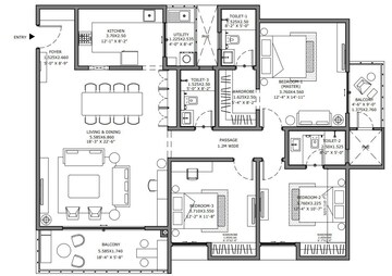 Floor Plan in 3 BHK Apartment at Assetz Bloom And Dell, Whitefield Road – for Sale
